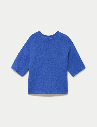 Pull col rond manches courtes bleu electrique femme