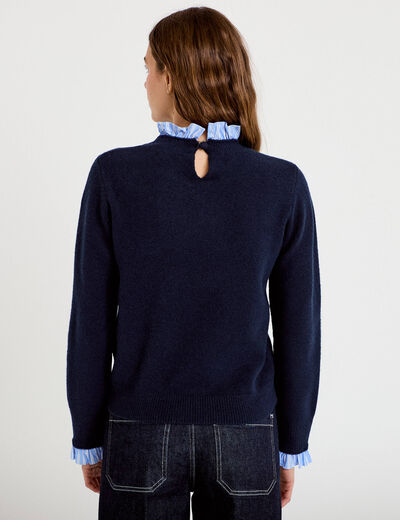 Pull col chemise manches longues bleu marine femme