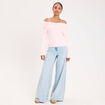Pull ajust&eacute; col bardot manches longues rose clair femme