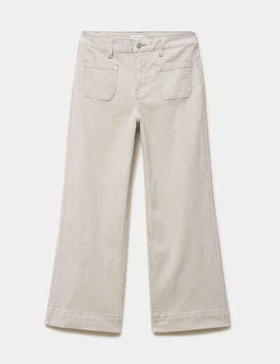 Pantalon large cropped taille haute vert kaki femme