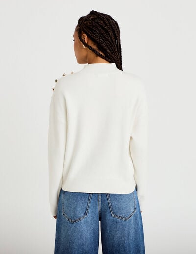 Pull col montant manches longues ecru femme