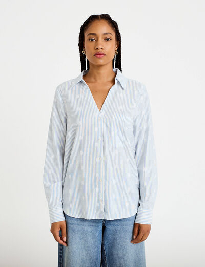 Chemise droite manches longues bleu clair femme
