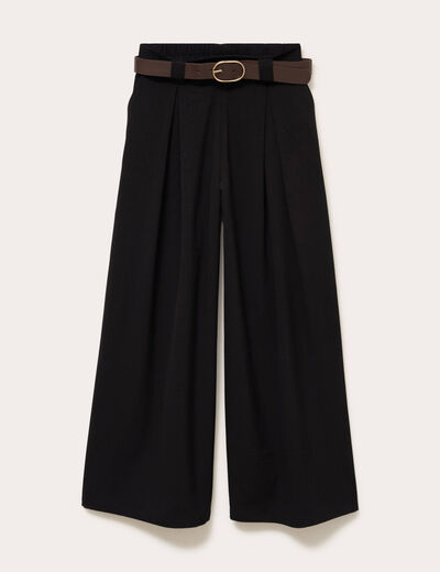 Pantalon large avec ceinture noir femme