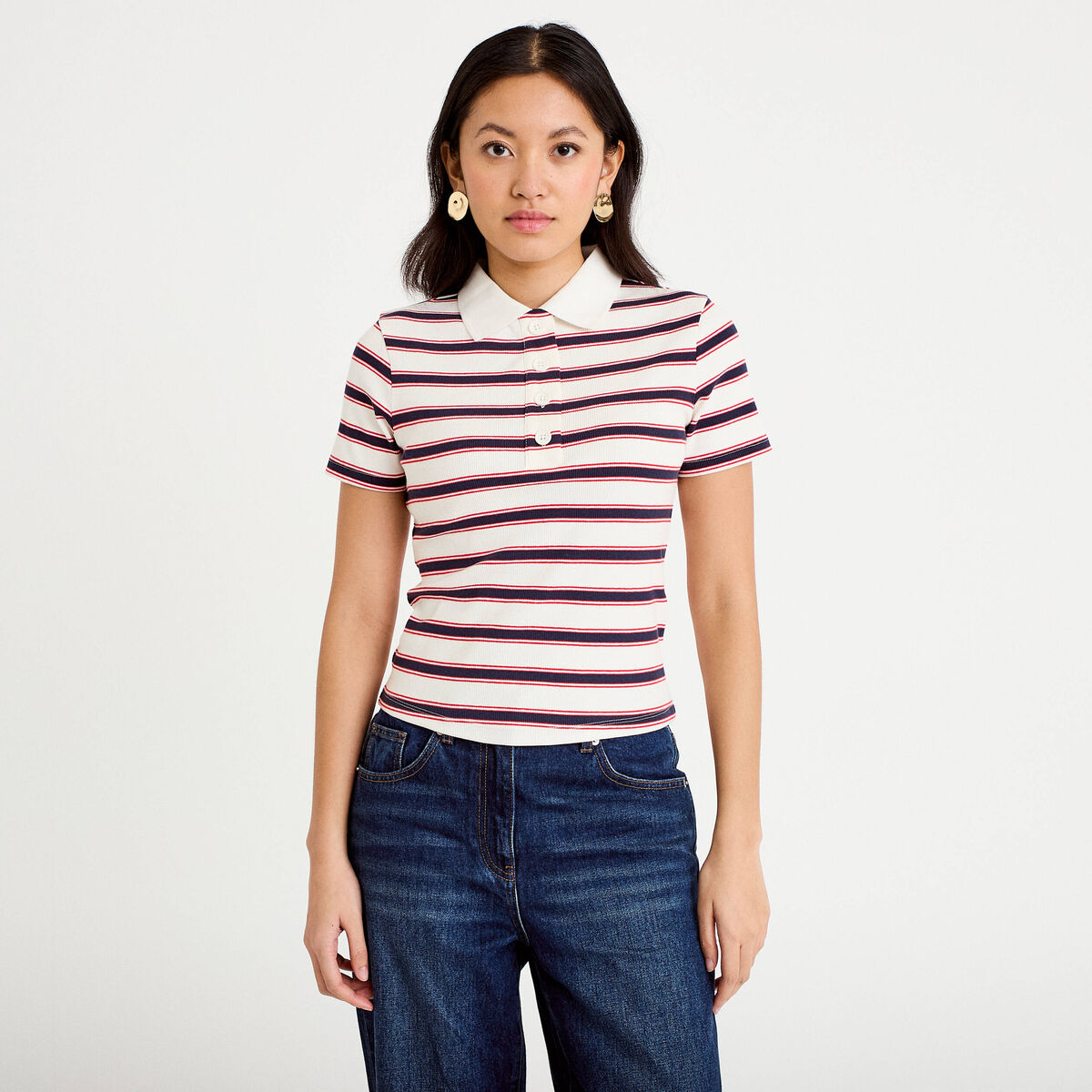 T-shirt c&ocirc;tel&eacute; col polo rouge femme