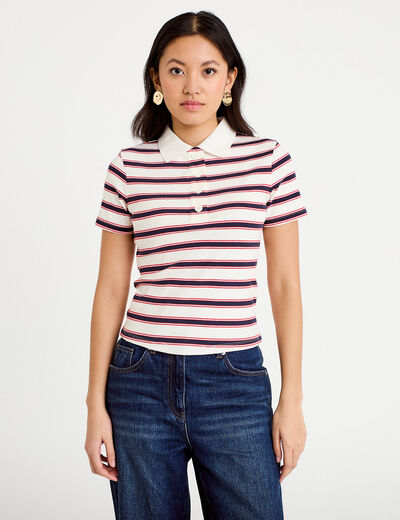 T-shirt c&ocirc;tel&eacute; col polo rouge femme