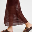 Robe longue droite col b&eacute;nitier dentelle marron femme