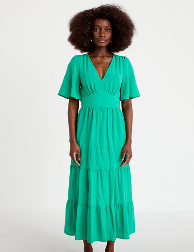 Robe &eacute;vas&eacute;e col v vert femme