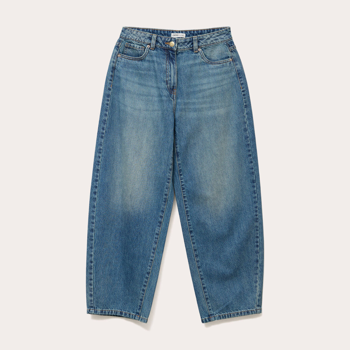 Jean barrel cropped taille standard denim double stone femme
