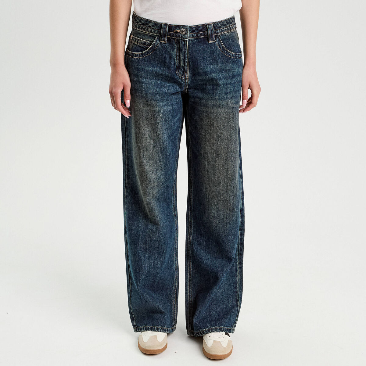Jeans droit taille basse denim dirty femme