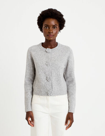 Gilet manches longues col rond gris clair femme