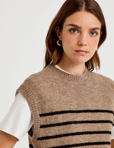 Pull sans manches marron femme