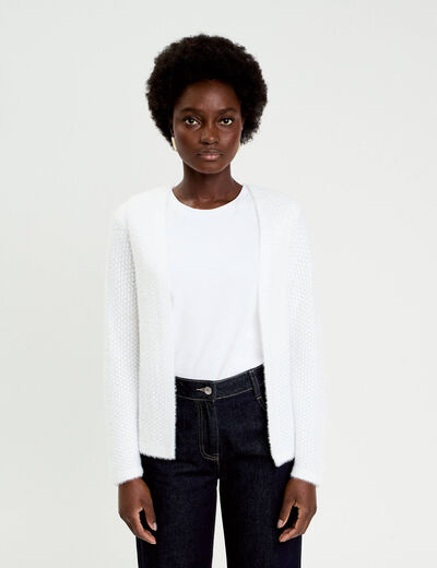 Gilet droit manches longues ecru femme