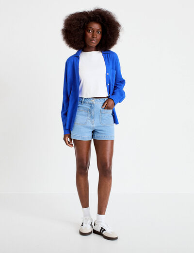 Short mom en jean denim bleach femme
