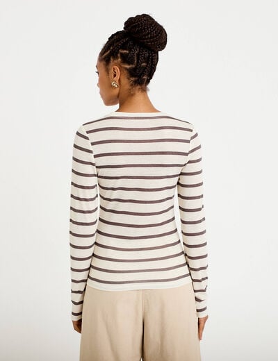 T-shirt ajust&eacute; col rond manches longues ivoire femme