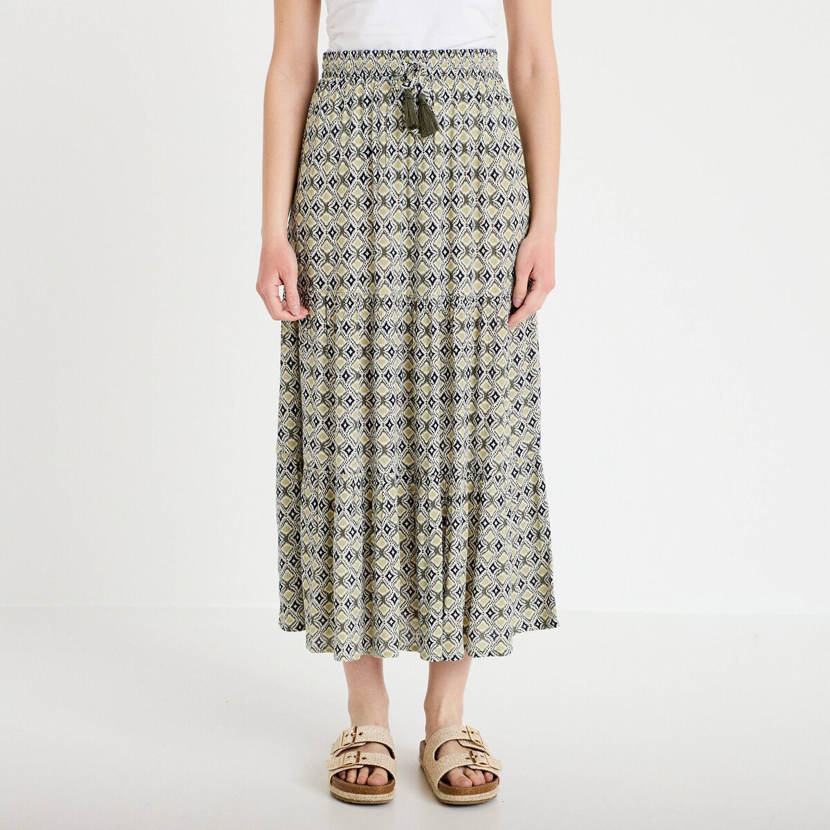 Jupon long &eacute;vas&eacute; vert femme