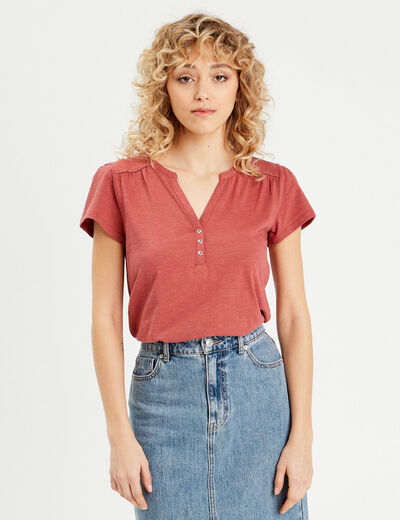 T-shirt boutonn&eacute; sur le devant vieux rose femme
