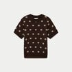 Pull cintr&eacute; col rond manches courtes marron fonc&eacute; femme