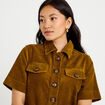 Robe courte droite en velours coton vert olive femme