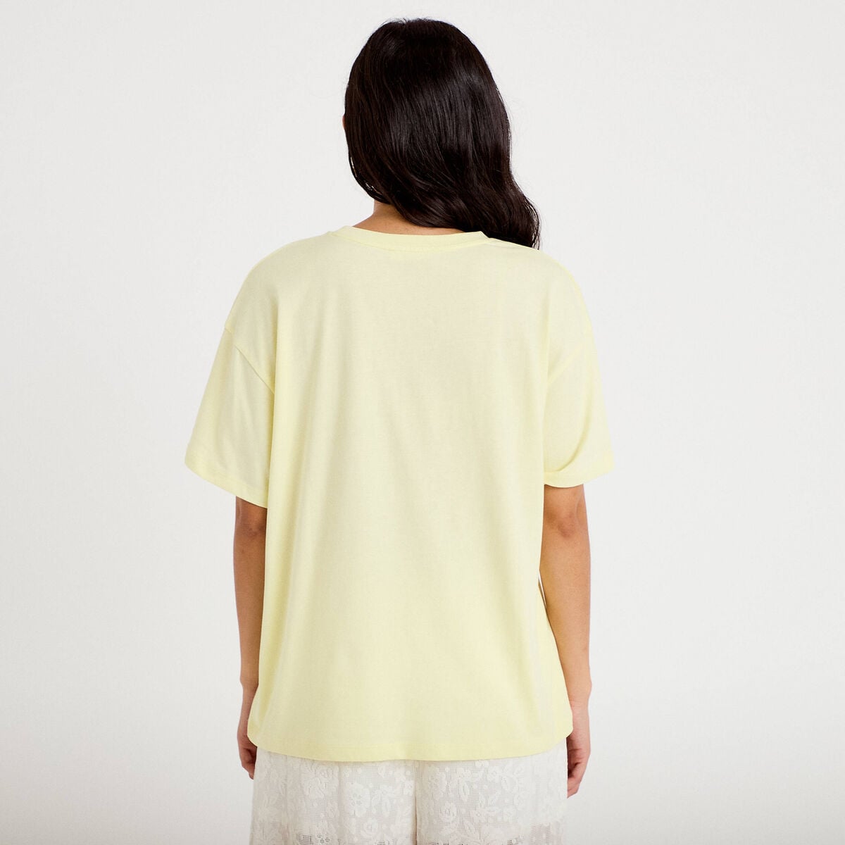 T-shirt boyfriend manches courtes jaune clair femme
