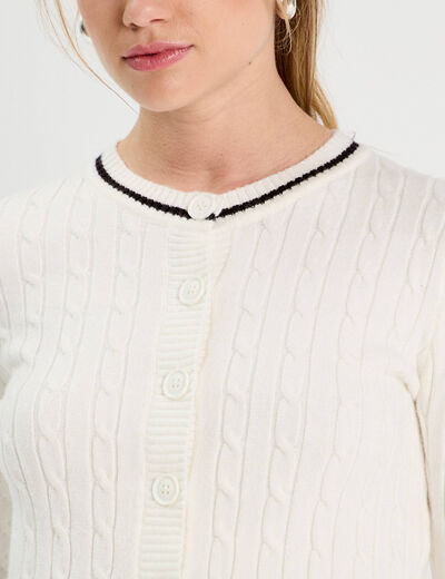 Gilet manches longues ajust&eacute; ecru femme