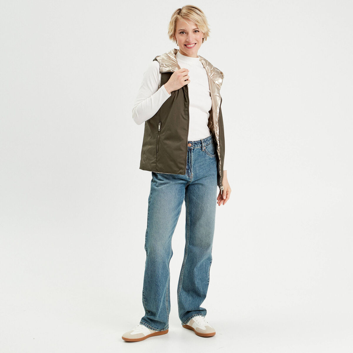 Doudoune r&eacute;versible vert kaki femme