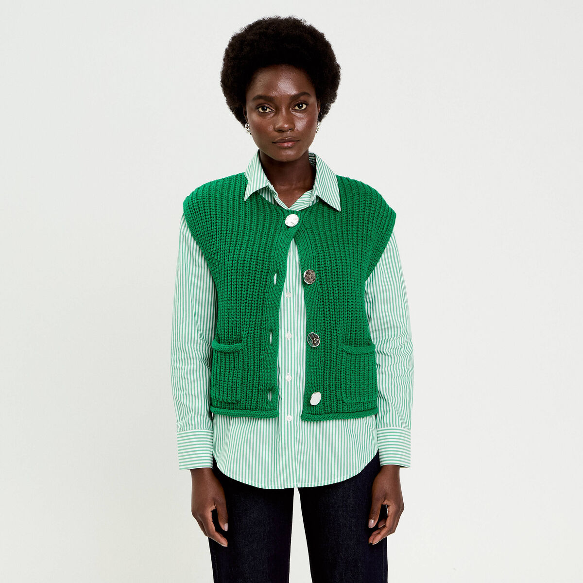 Gilet sans manches vert fonc&eacute; femme
