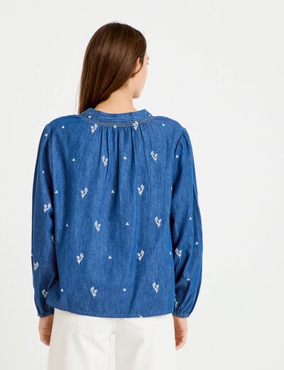 Blouse ample manches longues en jean blanc femme