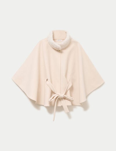 Poncho en fausse fourrure ivoire femme