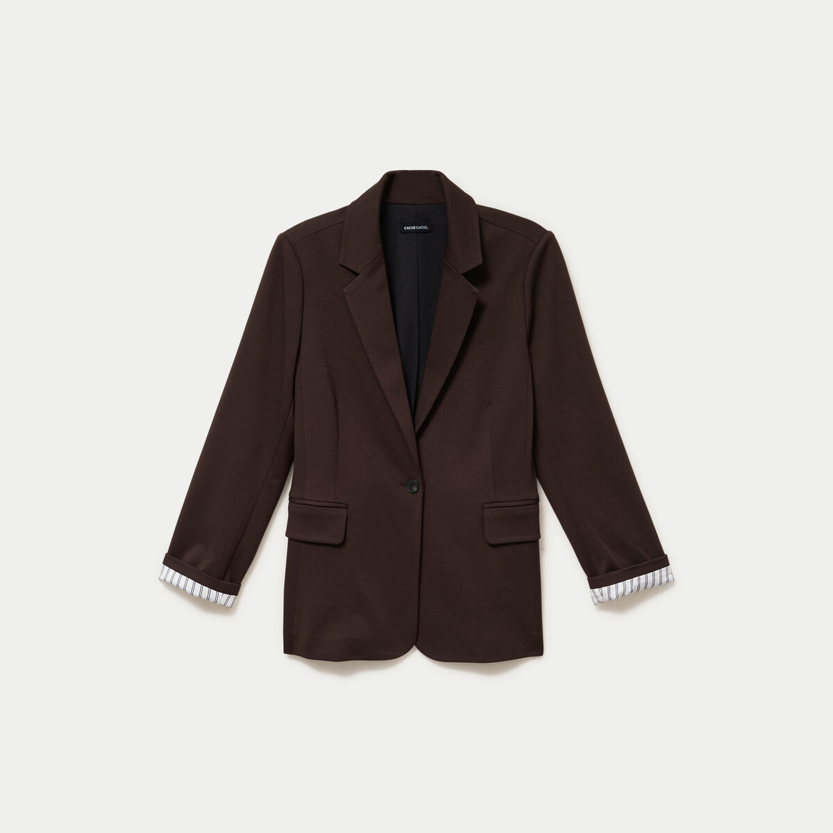 Blazer cintr&eacute; manches longues marron fonc&eacute; femme