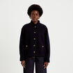 Veste droite col mao manches longues bleu marine femme