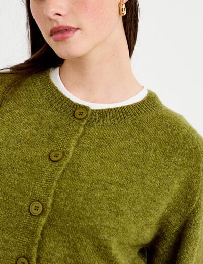 Gilet col rond vert fonc&eacute; femme