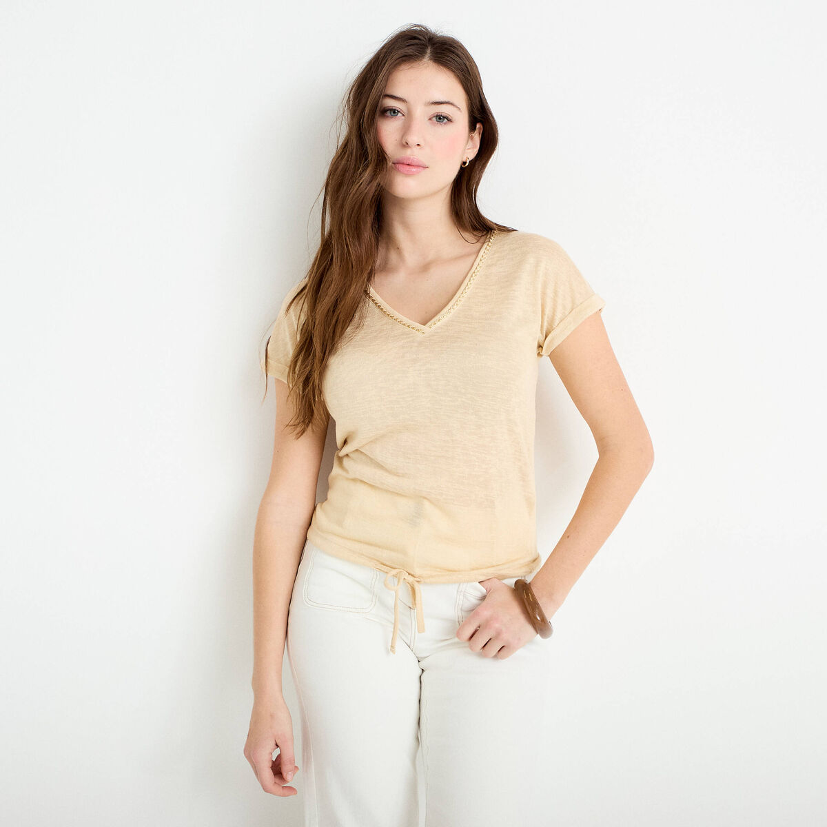 T-shirt d&eacute;tail noeud sable femme