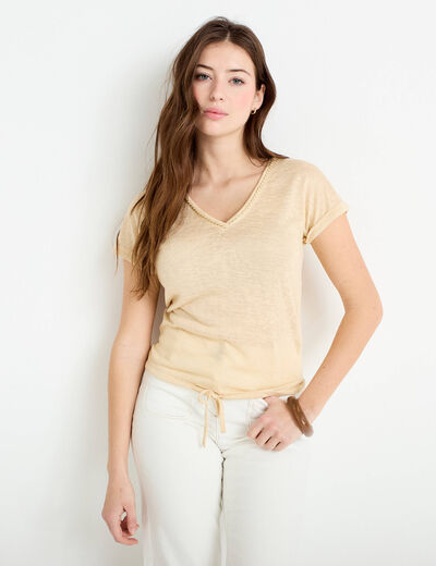 T-shirt d&eacute;tail noeud sable femme