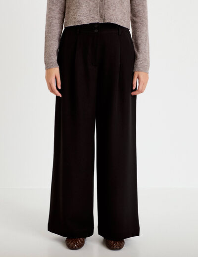 Pantalon large taille haute noir femme