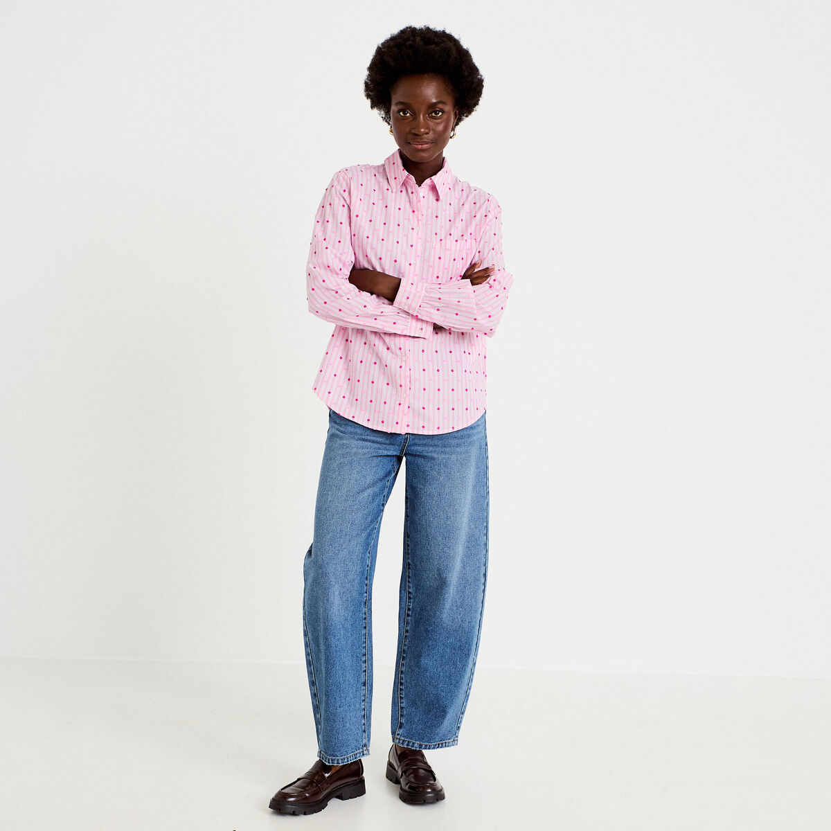Chemise coupe ample manches longues rose femme