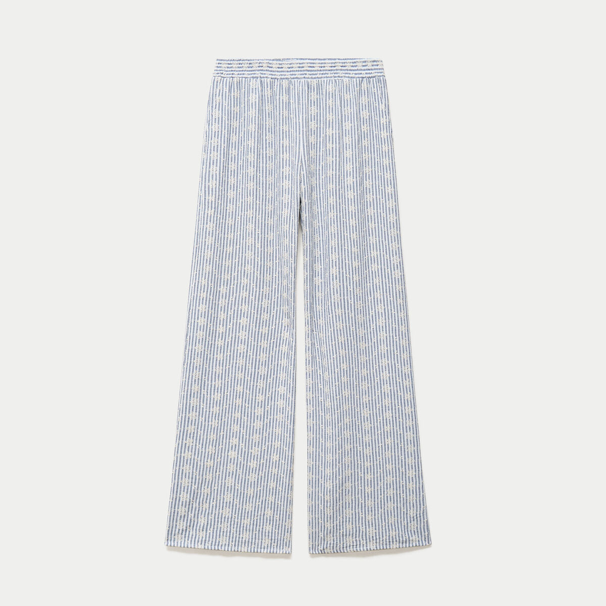 Pantalon large brod&eacute; bleu marine femme