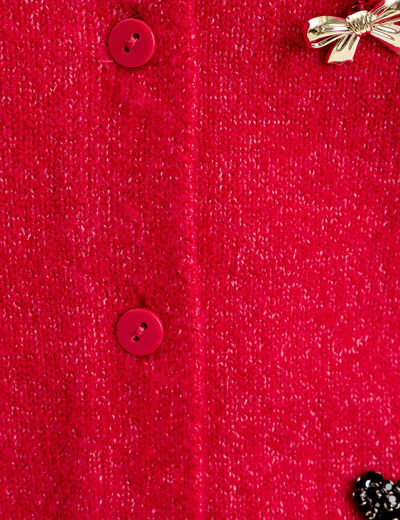 Gilet col rond manches longues rouge clair femme