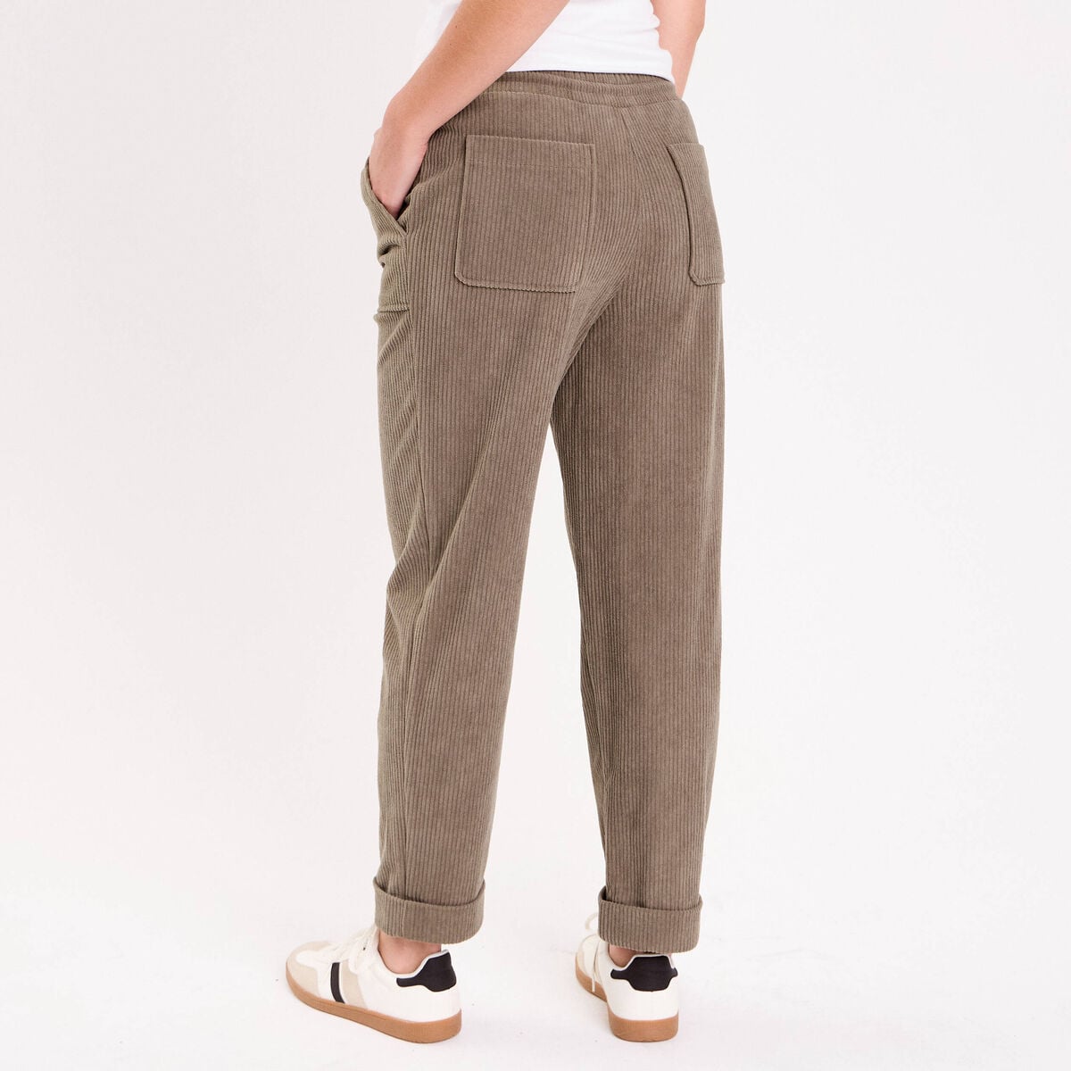 Pantalon jogging velours vert kaki femme