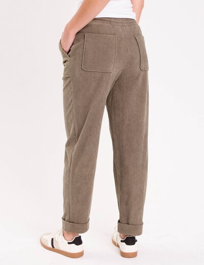 Pantalon jogging velours vert kaki femme
