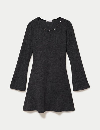 Robe ajust&eacute;e courte manches longues gris femme