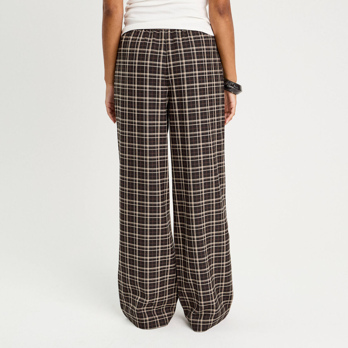 Pantalon large &eacute;lastiqu&eacute; marron chocolat femme