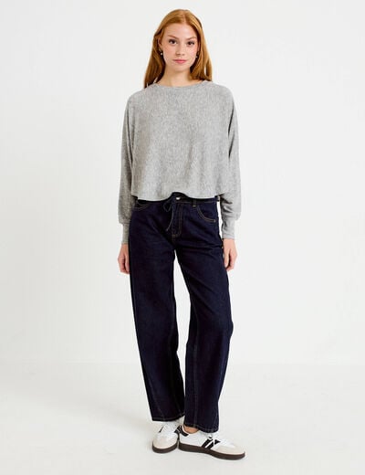 Cape boyfriend cropped col rond gris clair femme