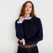 Pull col chemise manches longues bleu marine femme