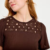 T-shirt manches courtes aspect dentelle marron fonc&eacute; femme