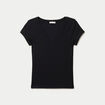 T-shirt ajust&eacute; col v manches courtes noir femme