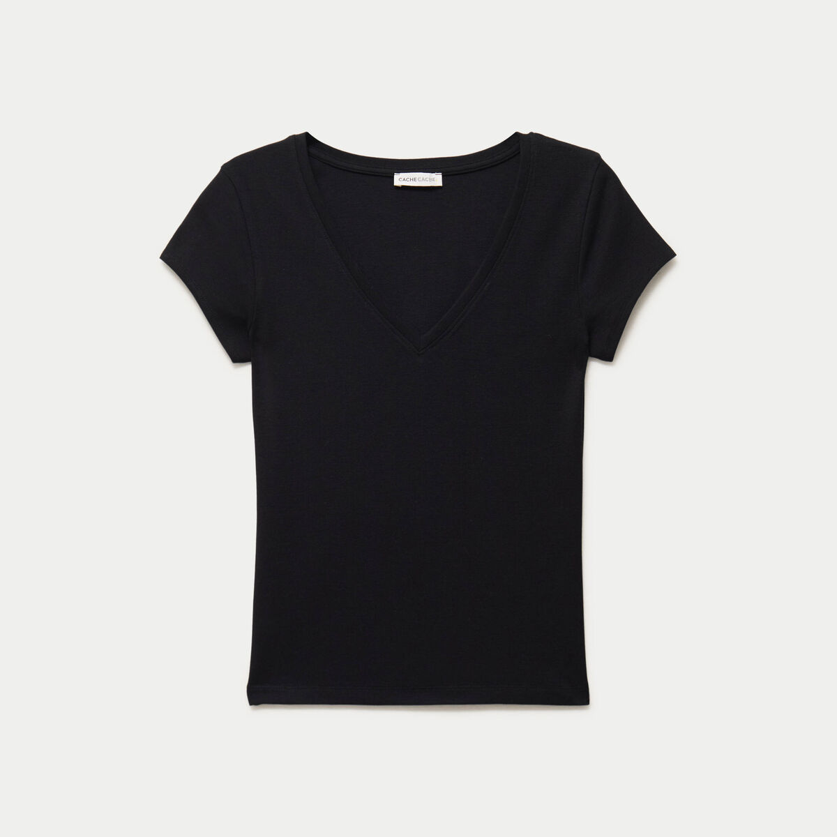 T-shirt ajust&eacute; col v manches courtes noir femme