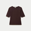 T-shirt ajust&eacute; col rond manches courtes marron fonc&eacute; femme