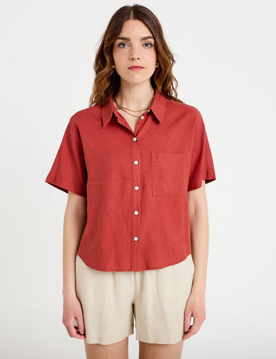 Chemise droite courte col classique vieux rose femme