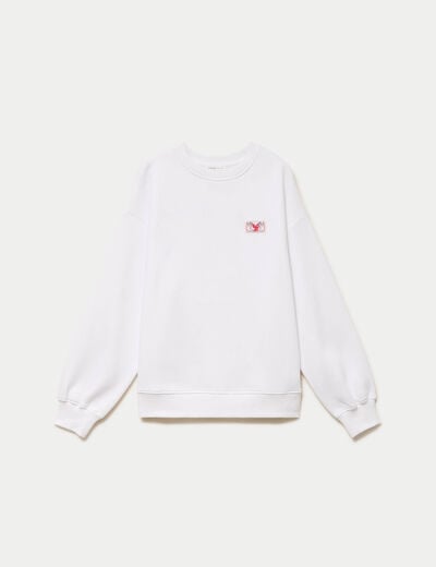 Sweat oversize col rond manches longues blanc femme