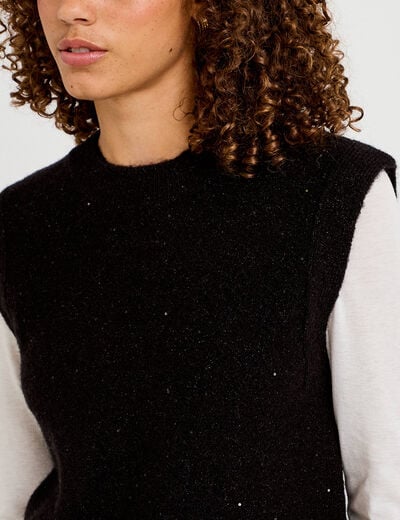 D&eacute;bardeur col rond avec sequin noir femme